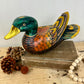 Vintage Hand Carved Wooden Duck with Golden Details