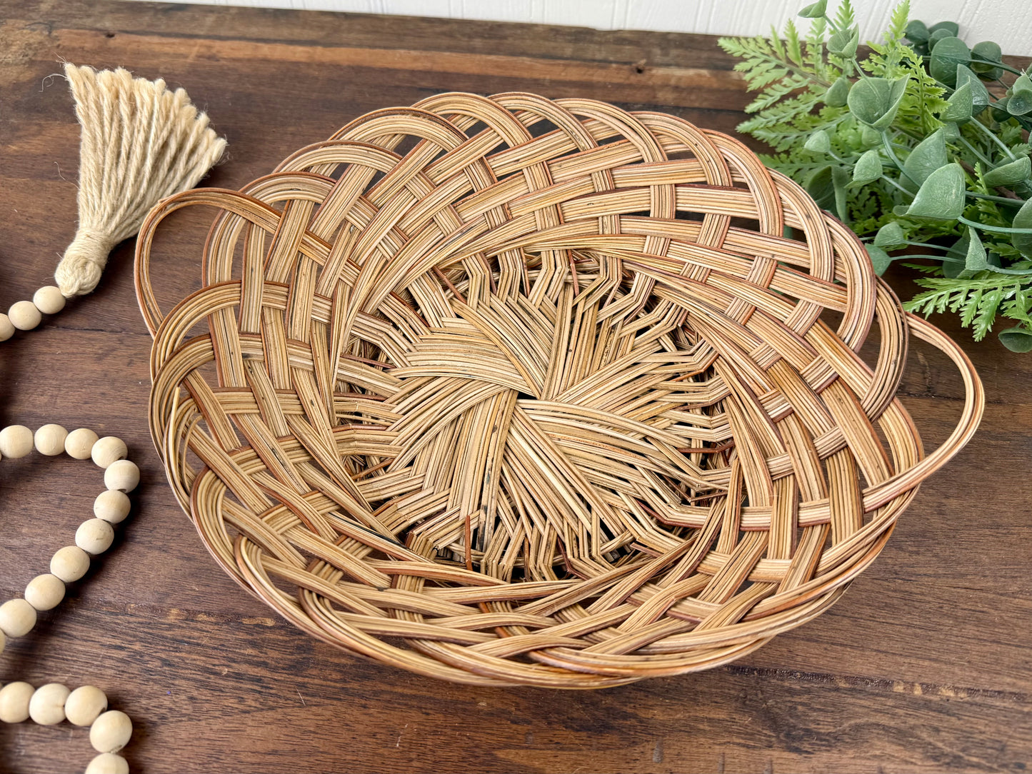 Vintage Wicker Chunky Weave Basket with Small Handles