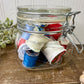 Vintage Glass Clasp Jar with Thread Spools
