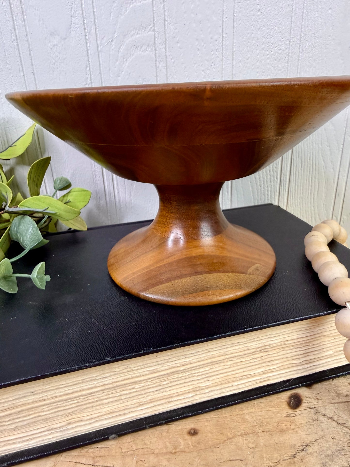 Vintage Mid-Century Walnut Pedestal Bowl