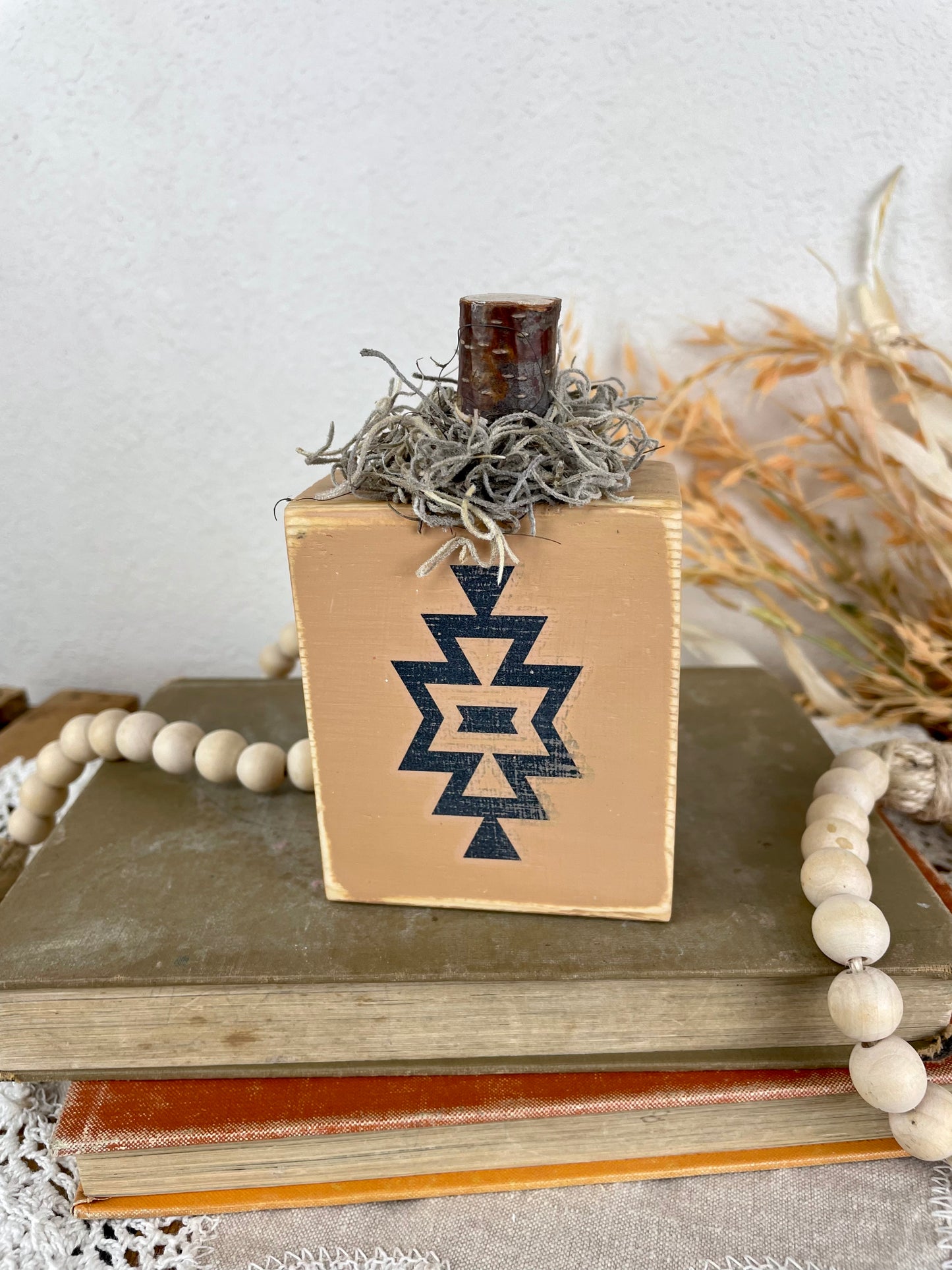 Handmade Small Wood Pumpkin with Tribal Design