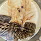 Vintage 1970’s Lucite Trivet with Dried Florals and Wicker Baskets