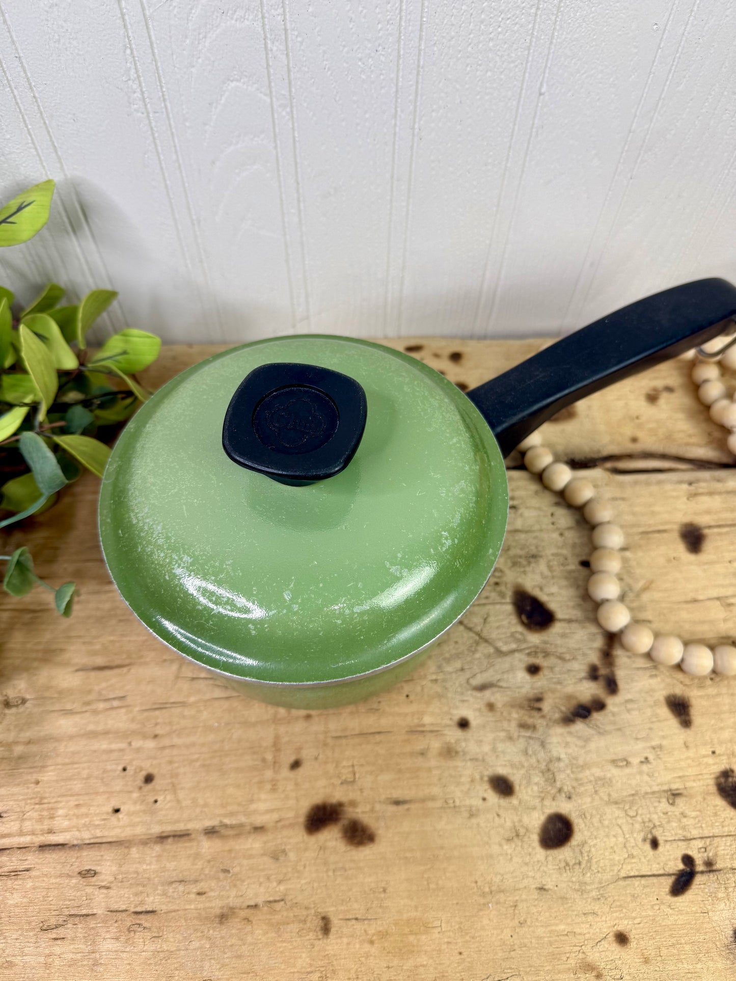 Vintage Mid-Century Club Aluminum Avocado Green Saucepan