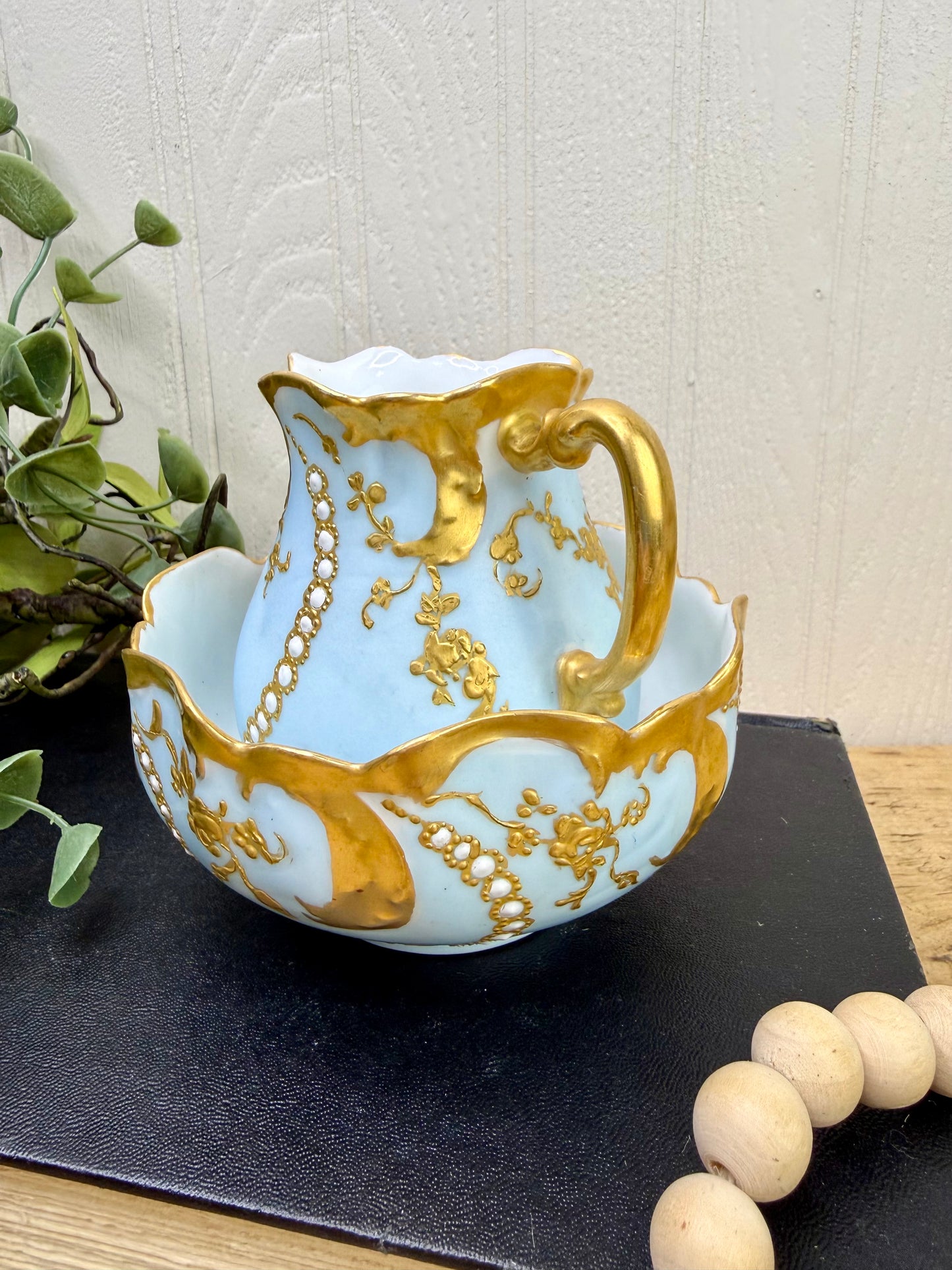 Antique Haviland & Co. French Limoges Porcelain Mini Pitcher & Basin Set