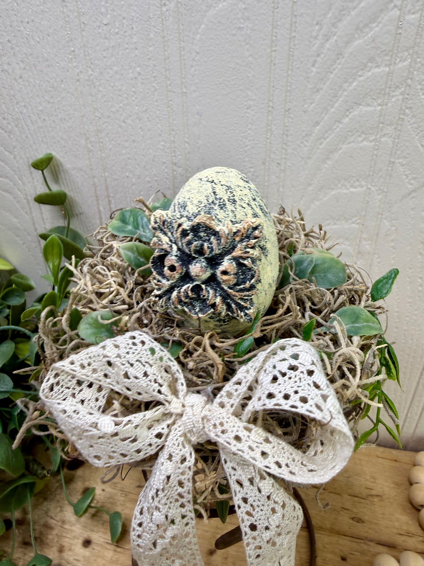 Handmade Rustic Bed Spring Nest with Yellow Egg with Gold Details