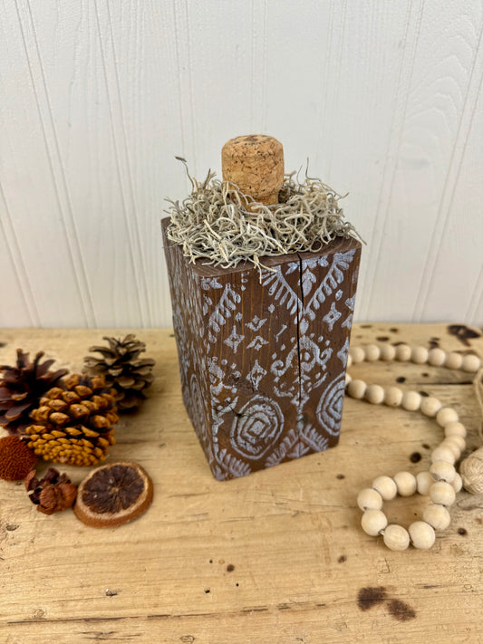 Handmade Reclaimed Wood Block Pumpkin with Stamped Tribal Details