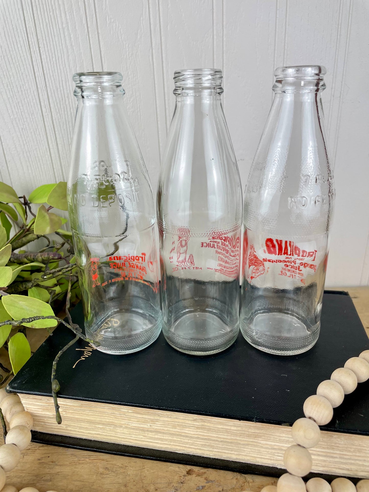 Vintage Set of 3 Glass Tropicana Juice Bottles