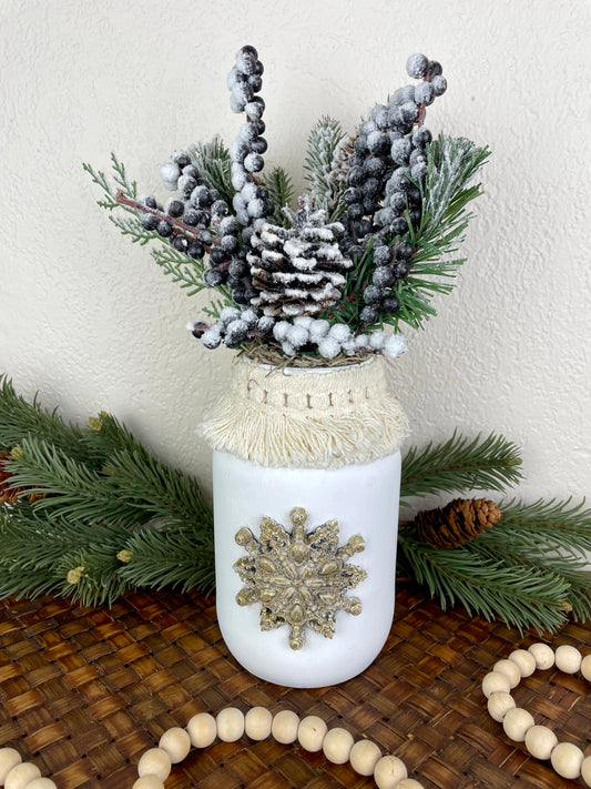 Handmade Snowflake Jar Floral Arrangement