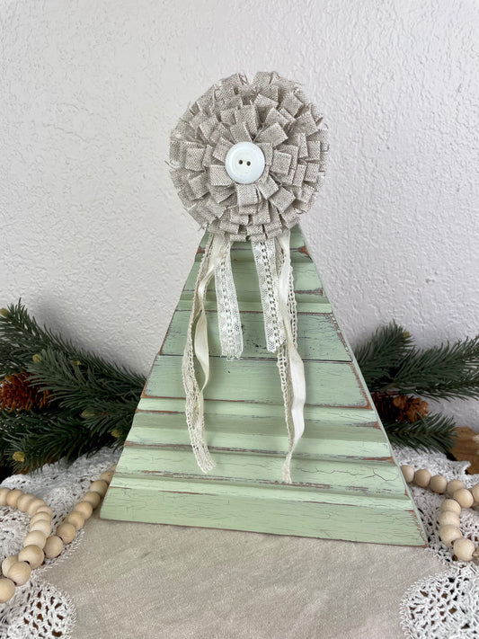 Upcycled Vintage Trim Sage Large Christmas Tree with Handmade Flower