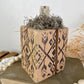 Handmade Reclaimed Wood Light Orange Block Pumpkin with Stamped Tribal Details