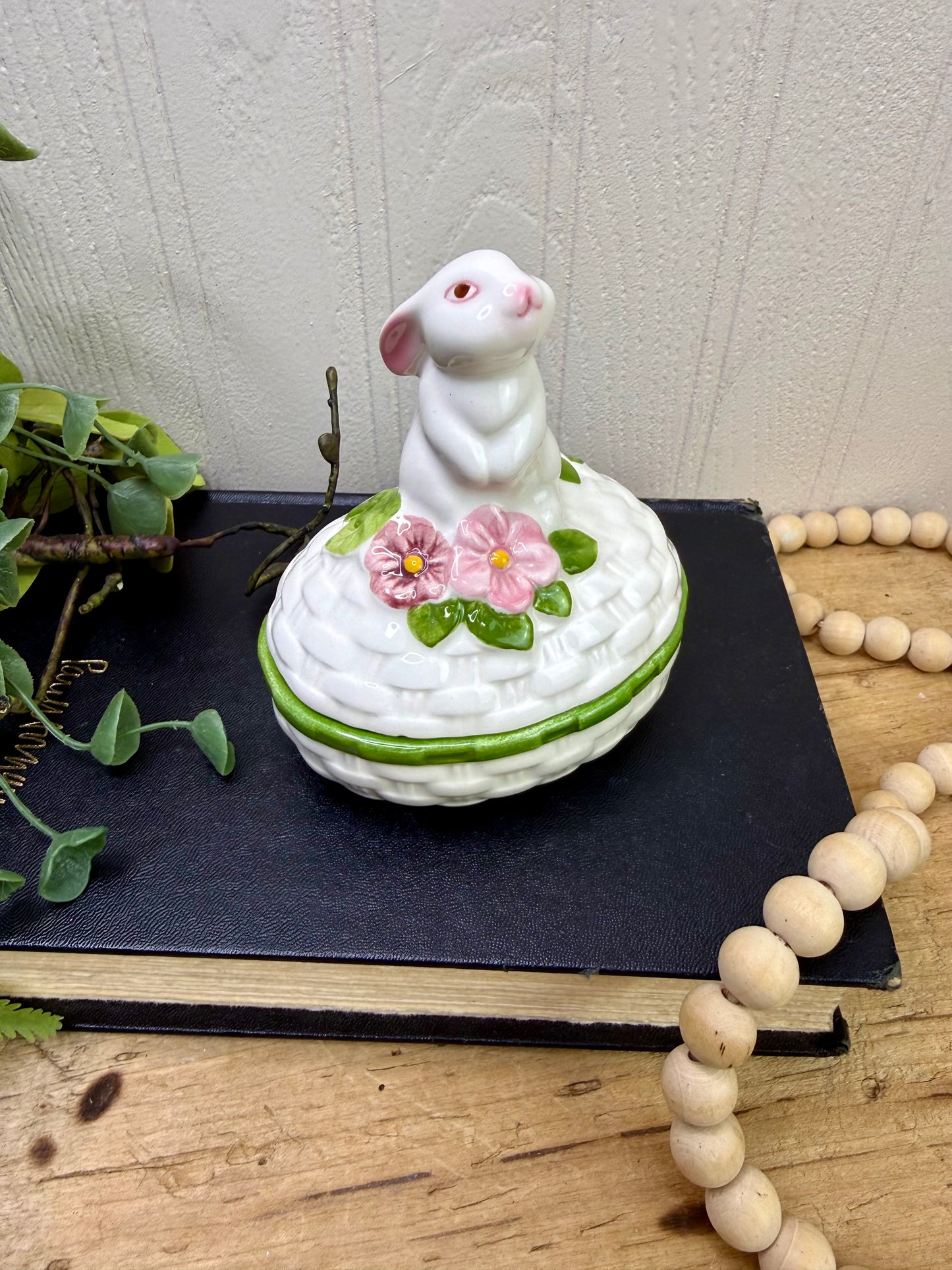 Vintage Avon Bunny Ceramic Trinket Box- New Old Stock
