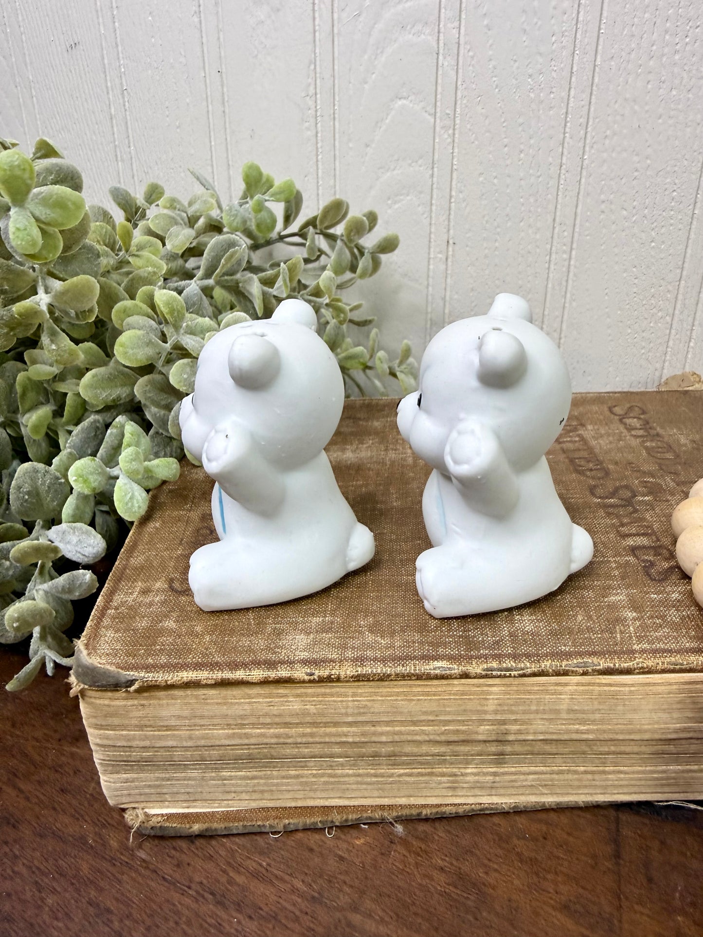 Vintage Porcelain Grumpy Bear Cubs Salt & Pepper Shaker Set