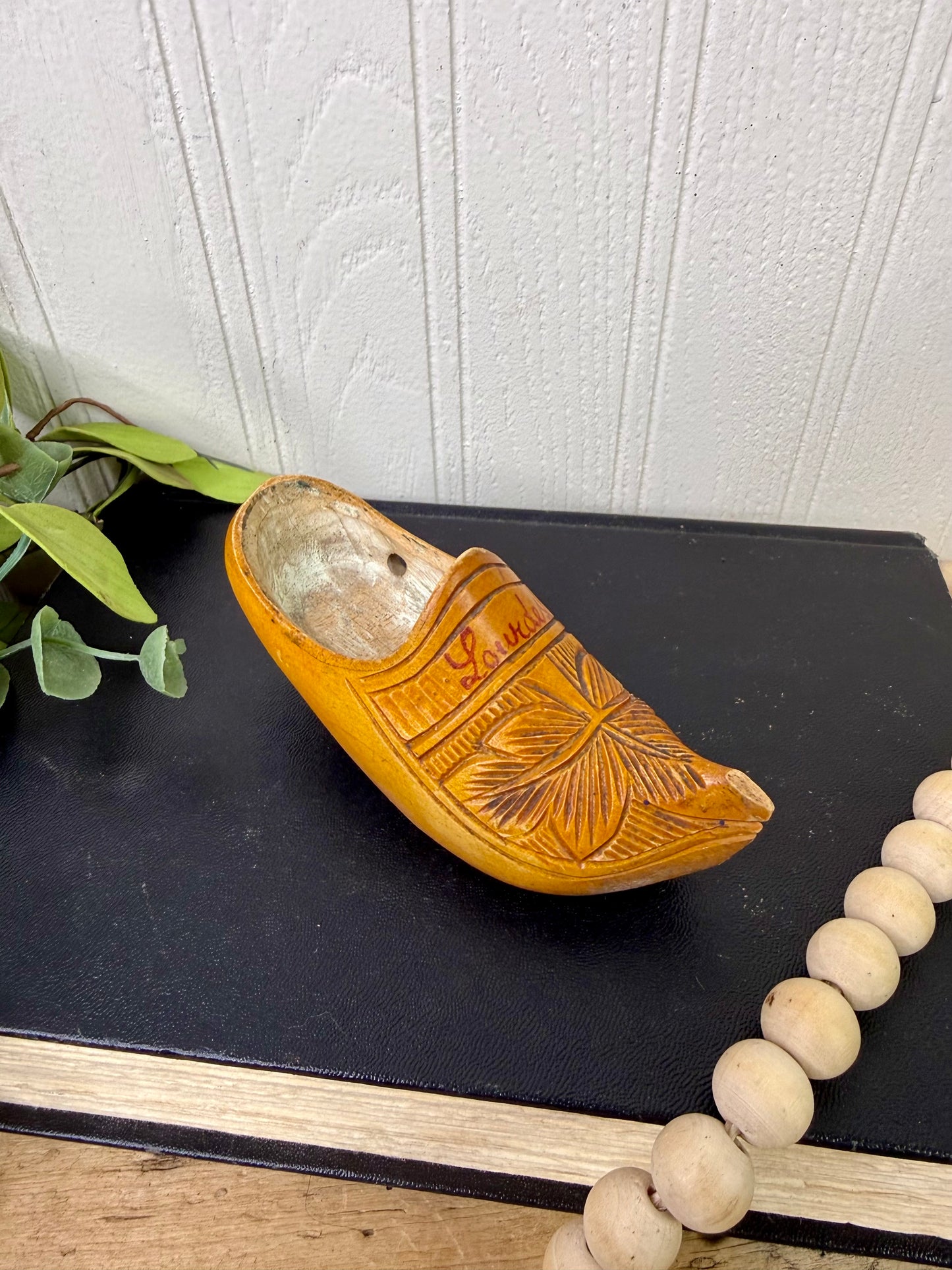 Vintage Hand-Carved Wooden Clog Souvenir