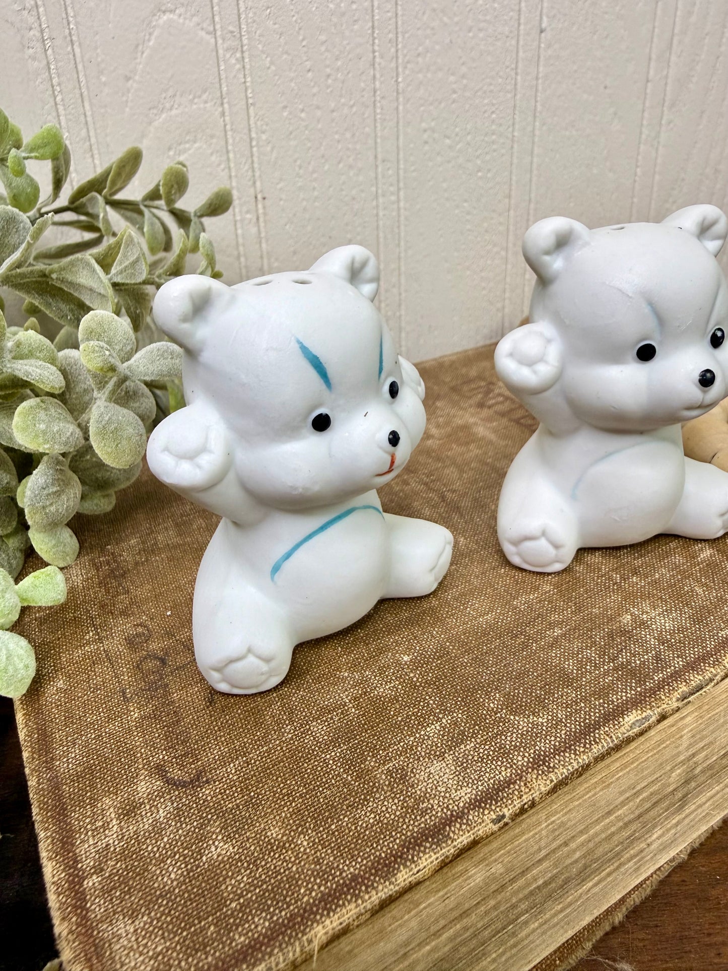 Vintage Porcelain Grumpy Bear Cubs Salt & Pepper Shaker Set