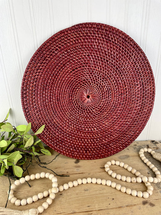 Vintage Red Woven Large Wicker Placemat