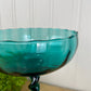 Vintage Hand Blown Turquoise Blue Glass Compote Dish