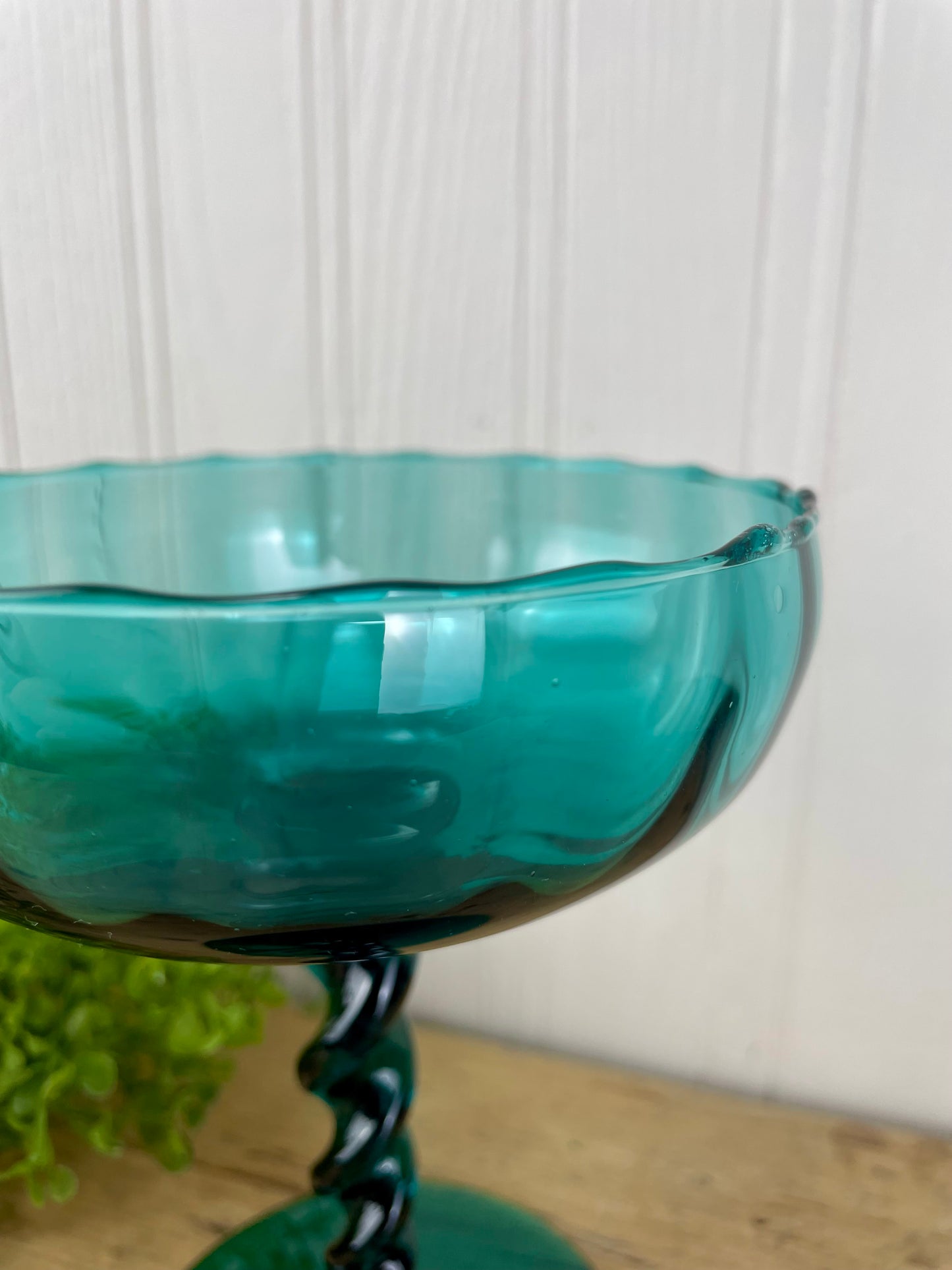 Vintage Hand Blown Turquoise Blue Glass Compote Dish