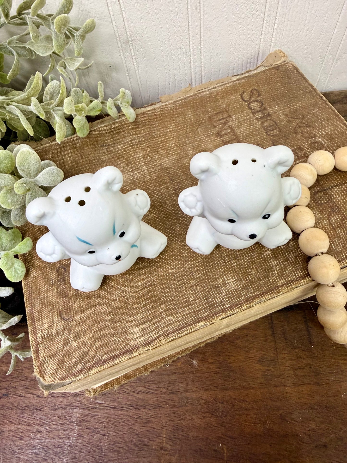 Vintage Porcelain Grumpy Bear Cubs Salt & Pepper Shaker Set