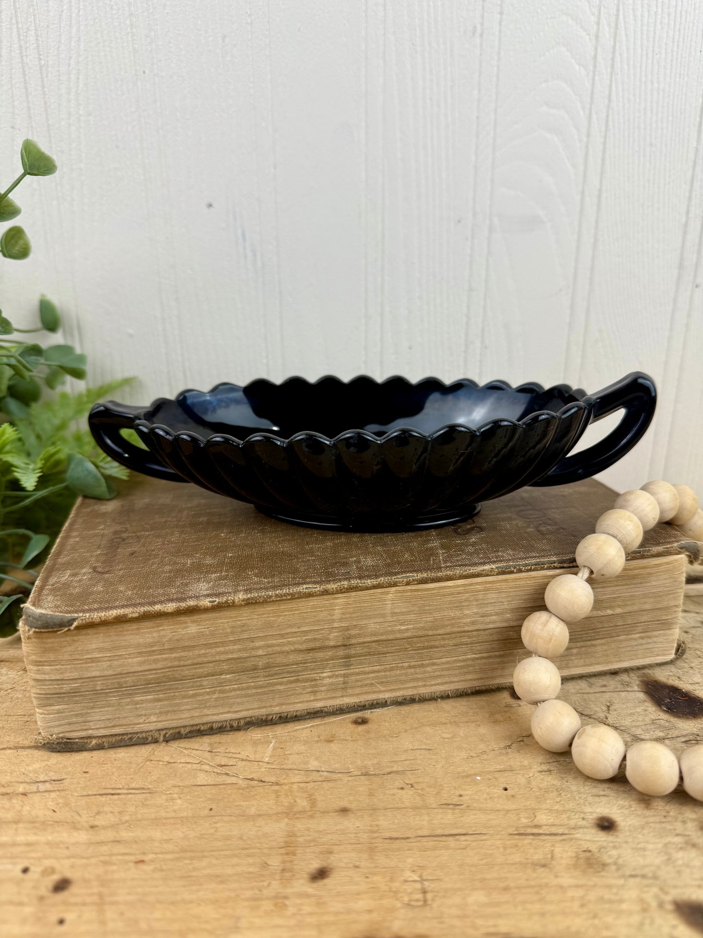 Vintage 1940’s Imperial Glass Pillar Flute Black Glass Pickle Dish