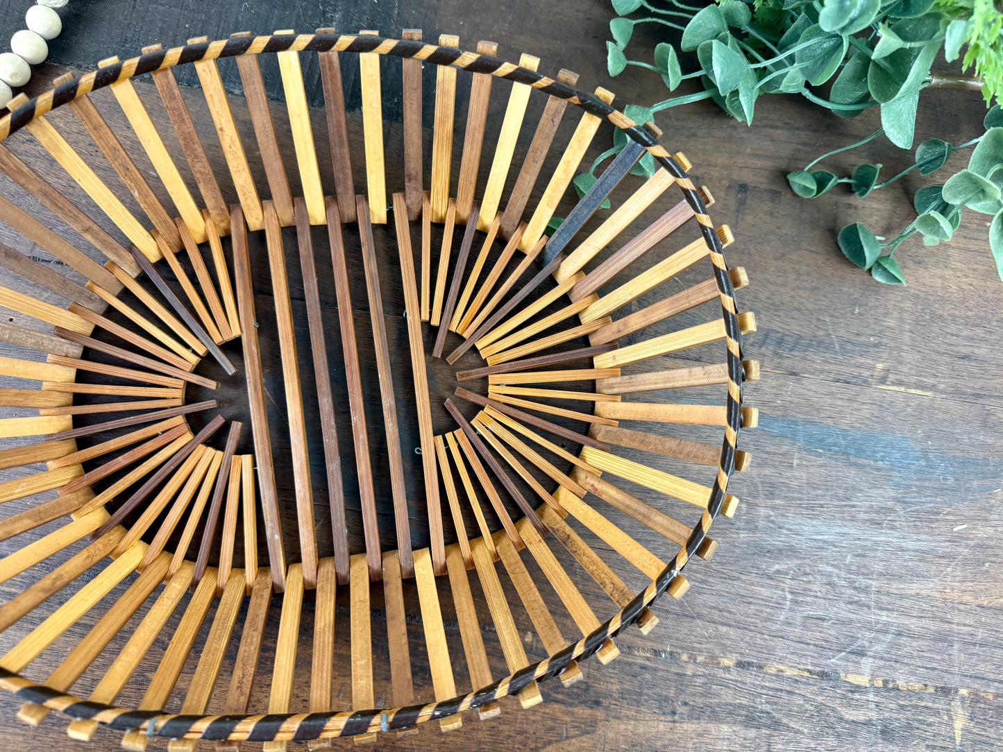 Vintage Mid-Century Bamboo Slat Basket