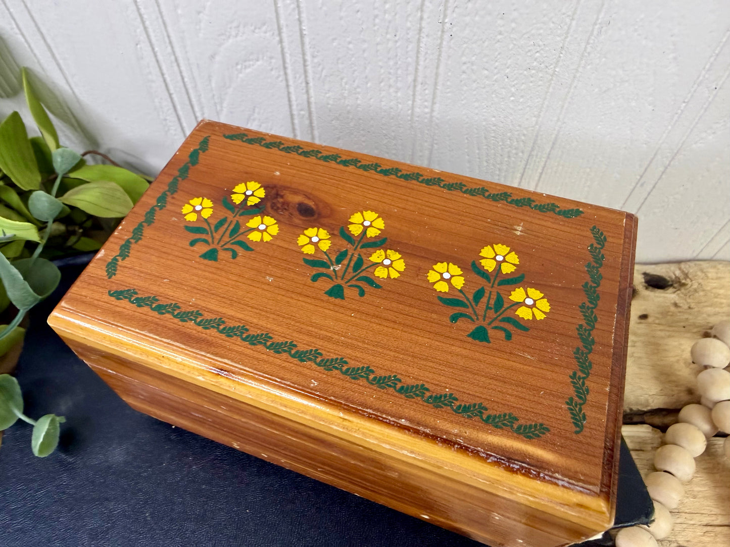 Vintage Cedar Wood Souvenir Trinket Box