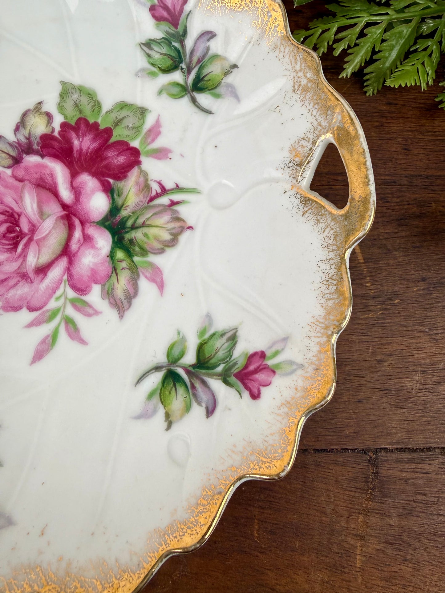 Vintage Japanese Porcelain Plate with Hand Painted Roses