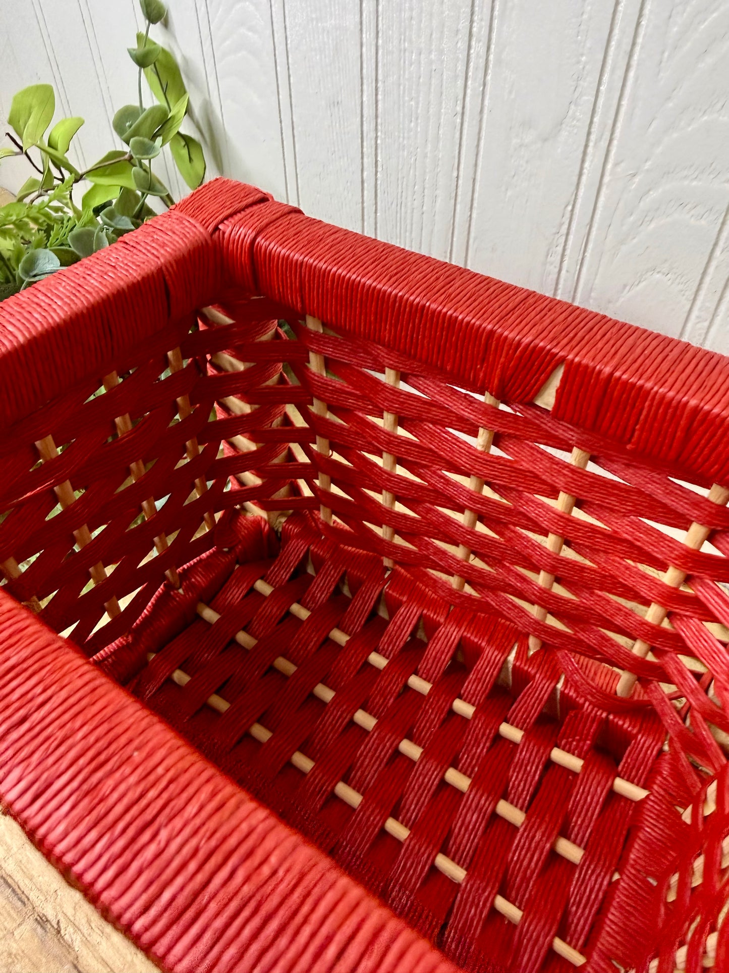 Vintage Rectangular Red Storage Basket