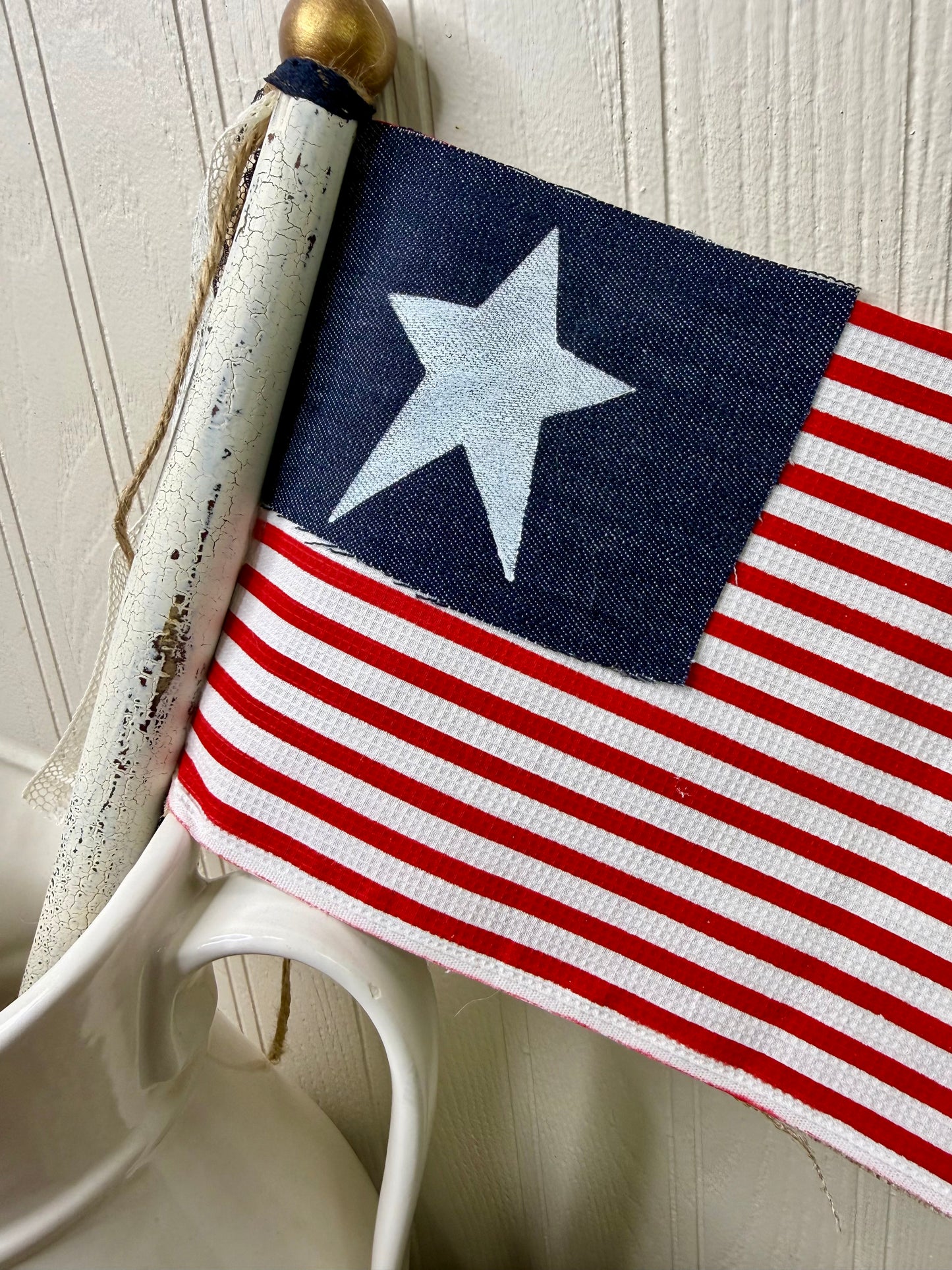 Handmade Spindle Flag with Stripe Pattern