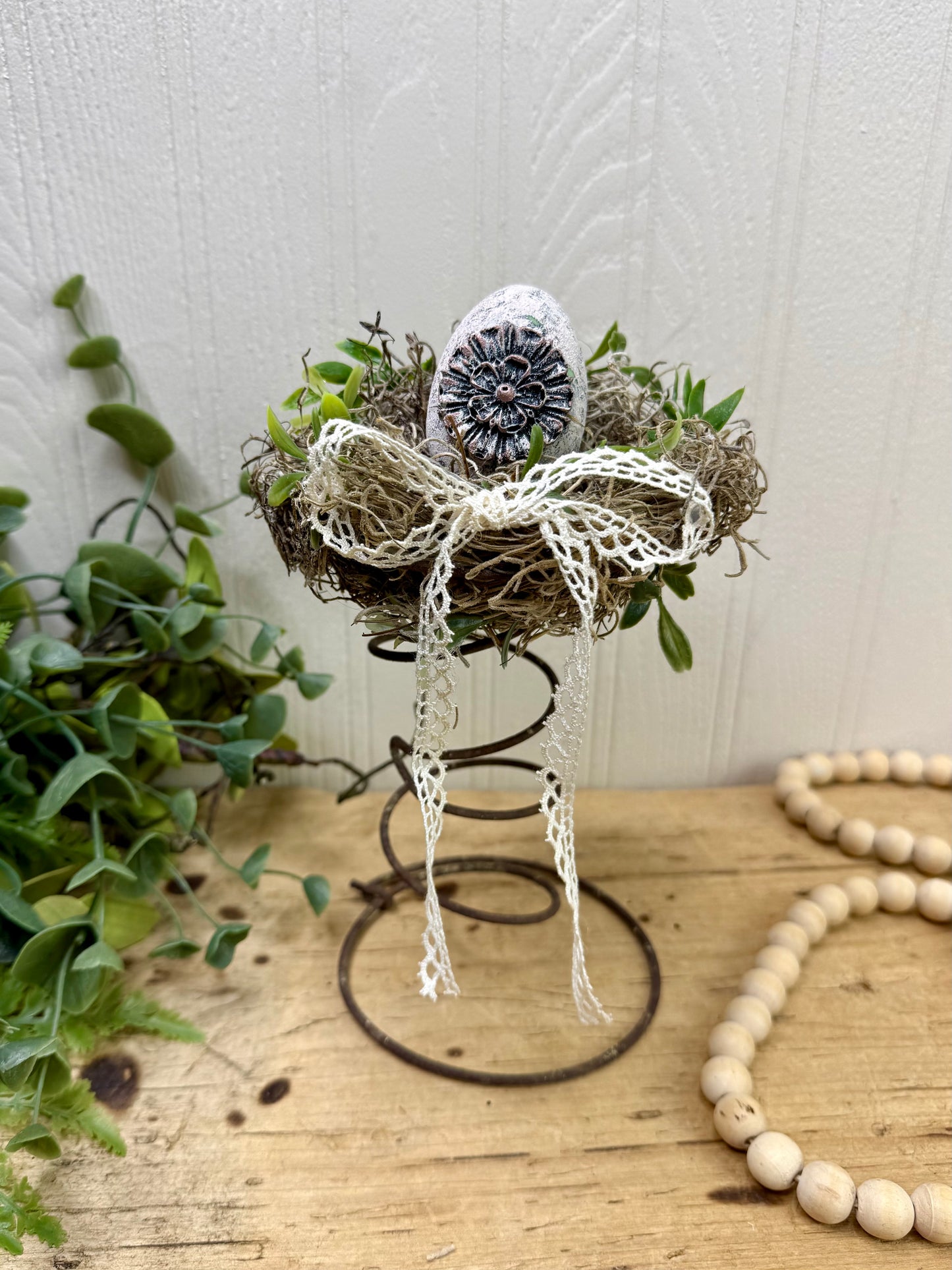 Handmade Rustic Bed Spring Nest with Pastel Pink Egg