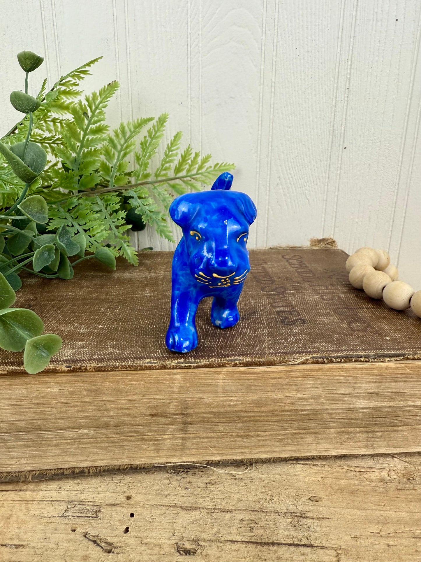 Vintage Miniature Blue Dog Porcelain Figurine