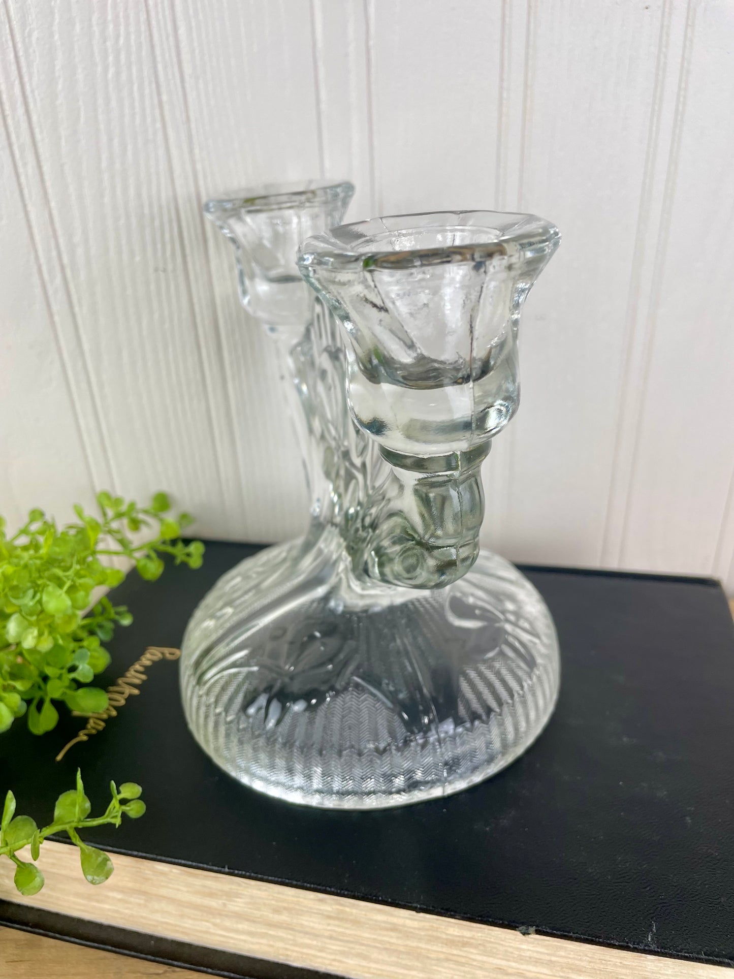 Vintage Jeanette Glass Co. Iris & Herringbone Double Candle Holder