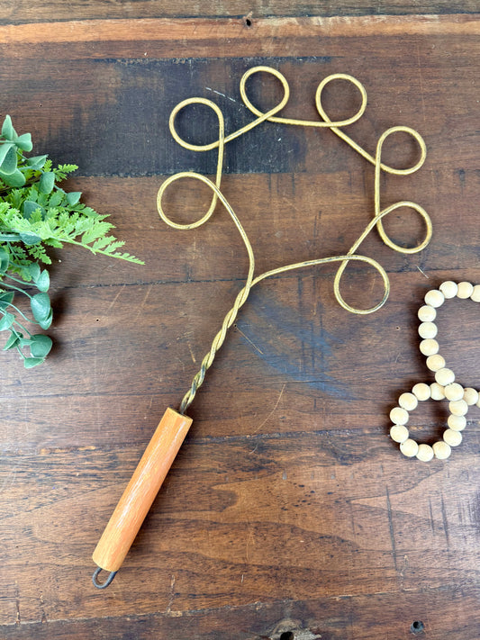 Antique Twisted Wire Rug Beater with Wooden Handle
