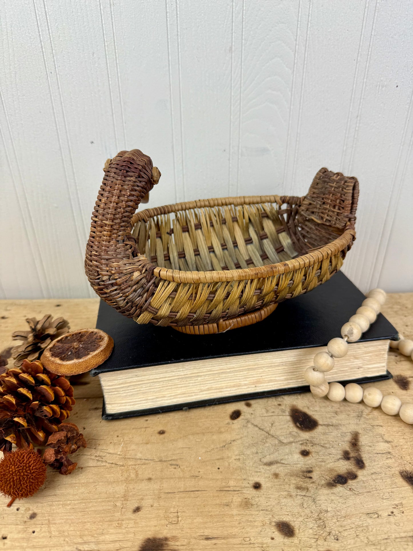 Vintage Mid-Century Wicker Duck Basket
