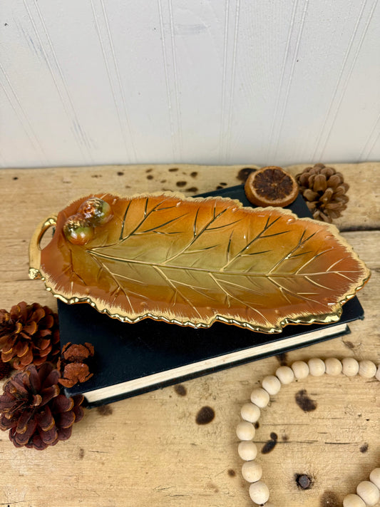 Vintage Enesco Ceramic Oak Leaf Nut Dish