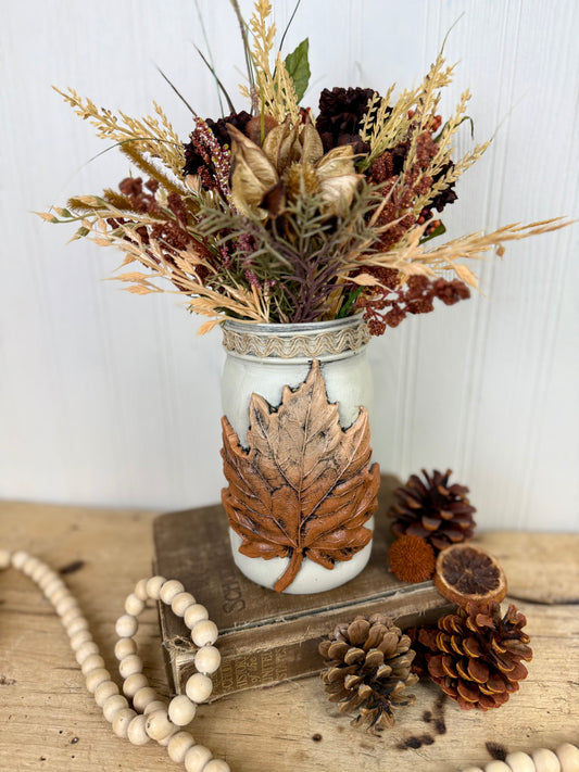 Handmade Upcycled Large Mason Jar Fall Floral Arrangment