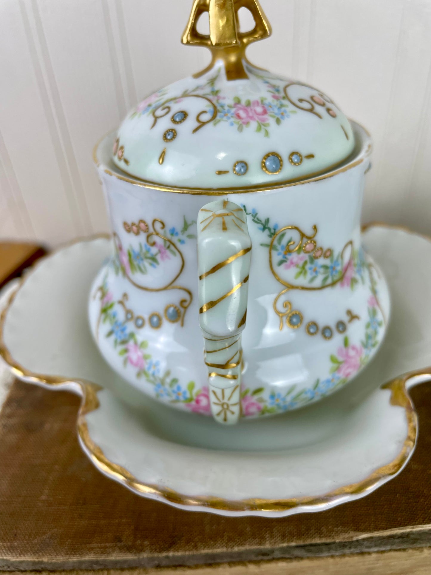 Antique Limoges French Porcelain Sugar Dish Set