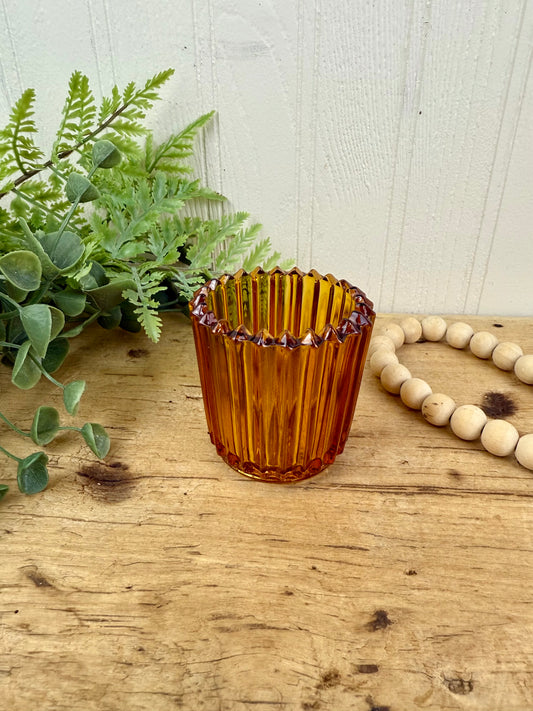 Vintage Indiana Glass Co. Striated Amber Candle Votive
