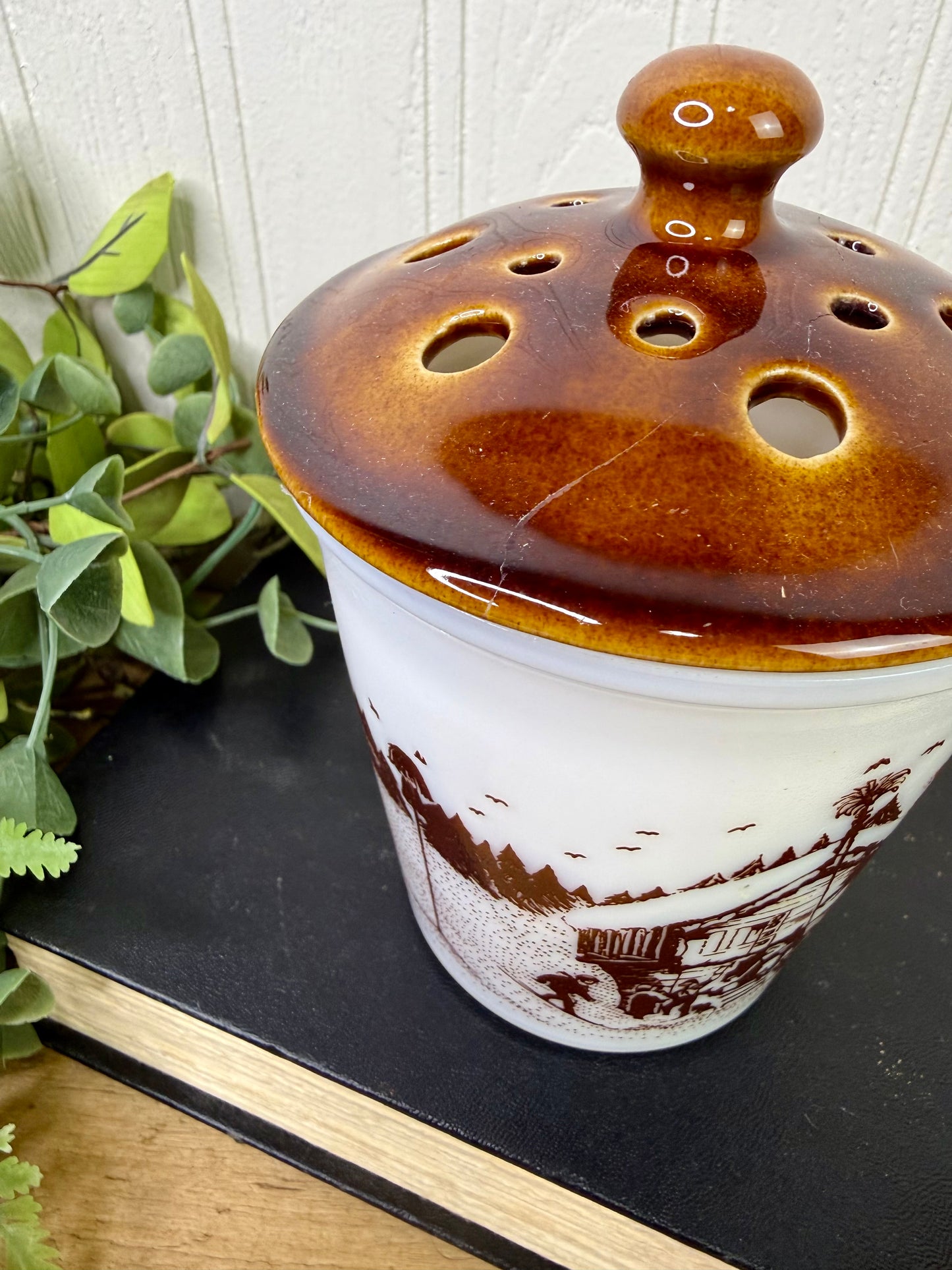 Vintage Amway Milk Glass Potpourri Jar