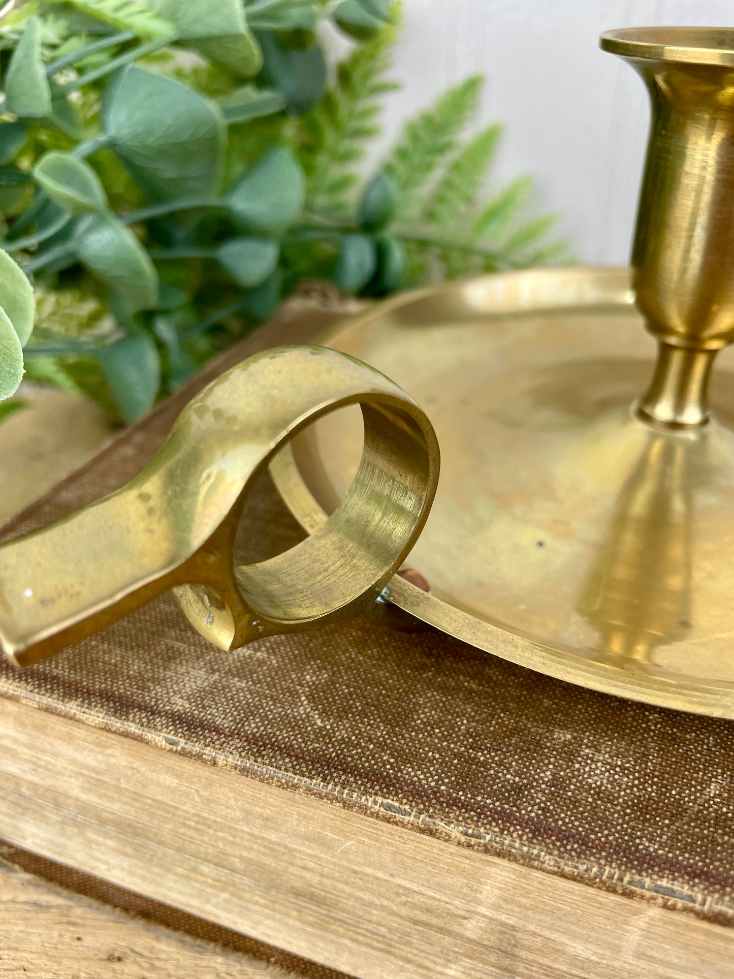 Vintage Tarnished Brass Candle Holder with Drip Plate