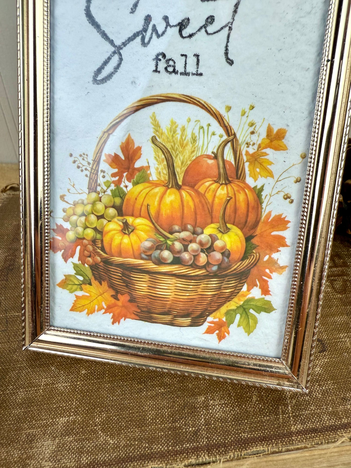 Handmade Fall Sweet Fall Art in Brass Frame