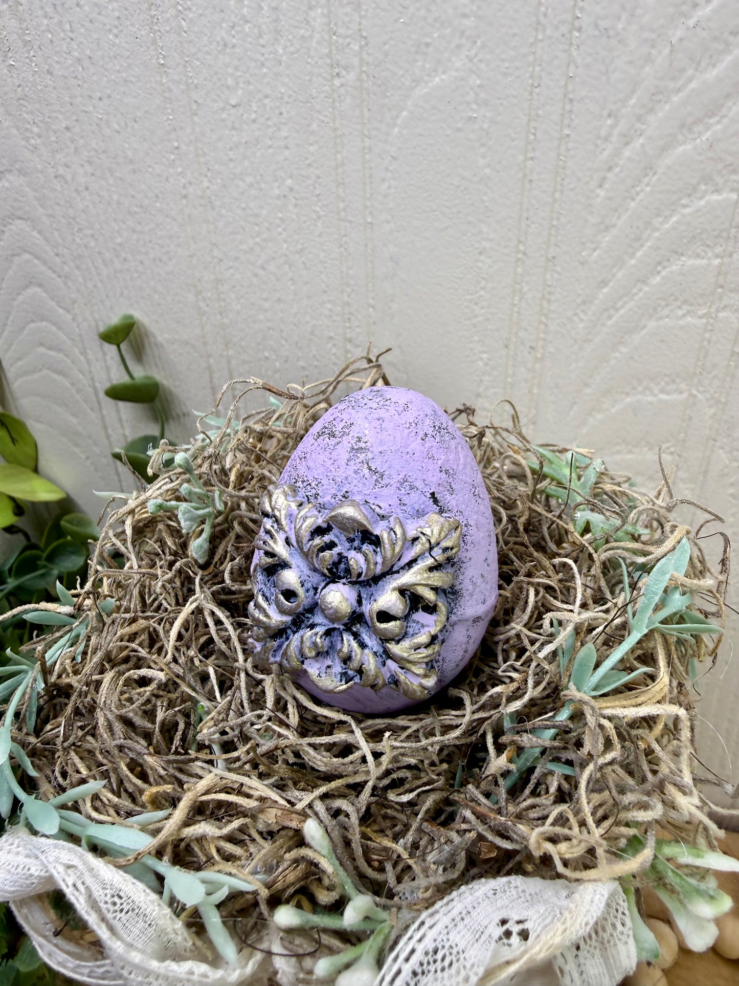 Handmade Rustic Bed Spring Nest with Light Purple Egg