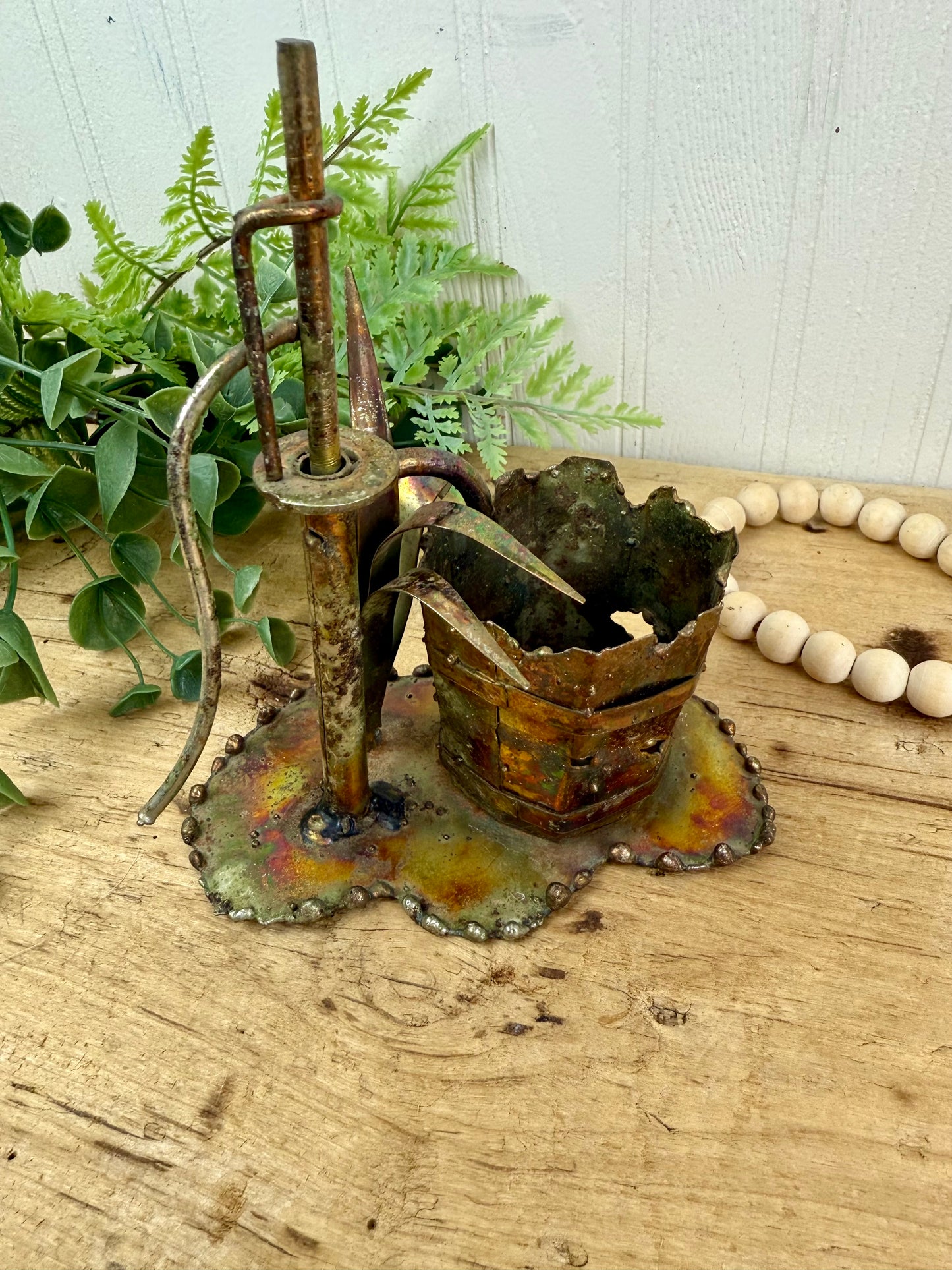 Vintage Mid-Century Enesco Imports Brass Water Pump Figurine