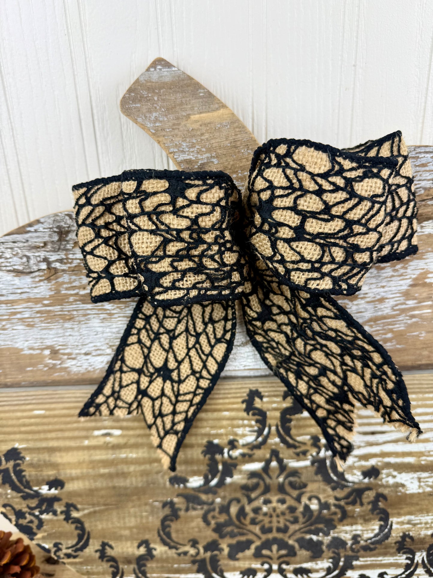 Handmade Chippy Barn Wood Pumpkin with Black Details