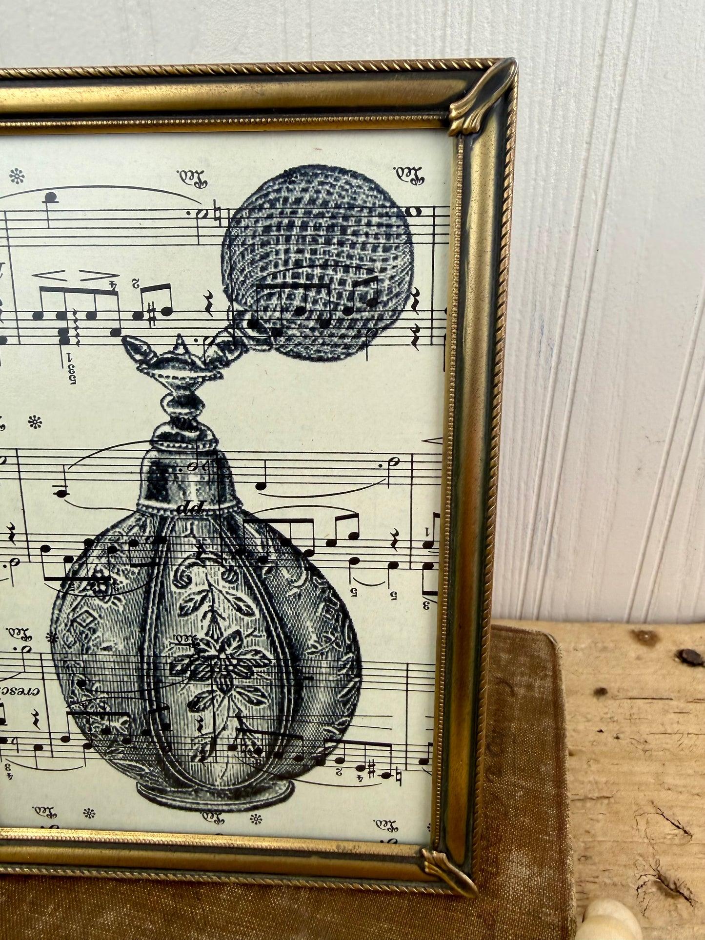 Vintage Brass Frame with Sheet Music Art