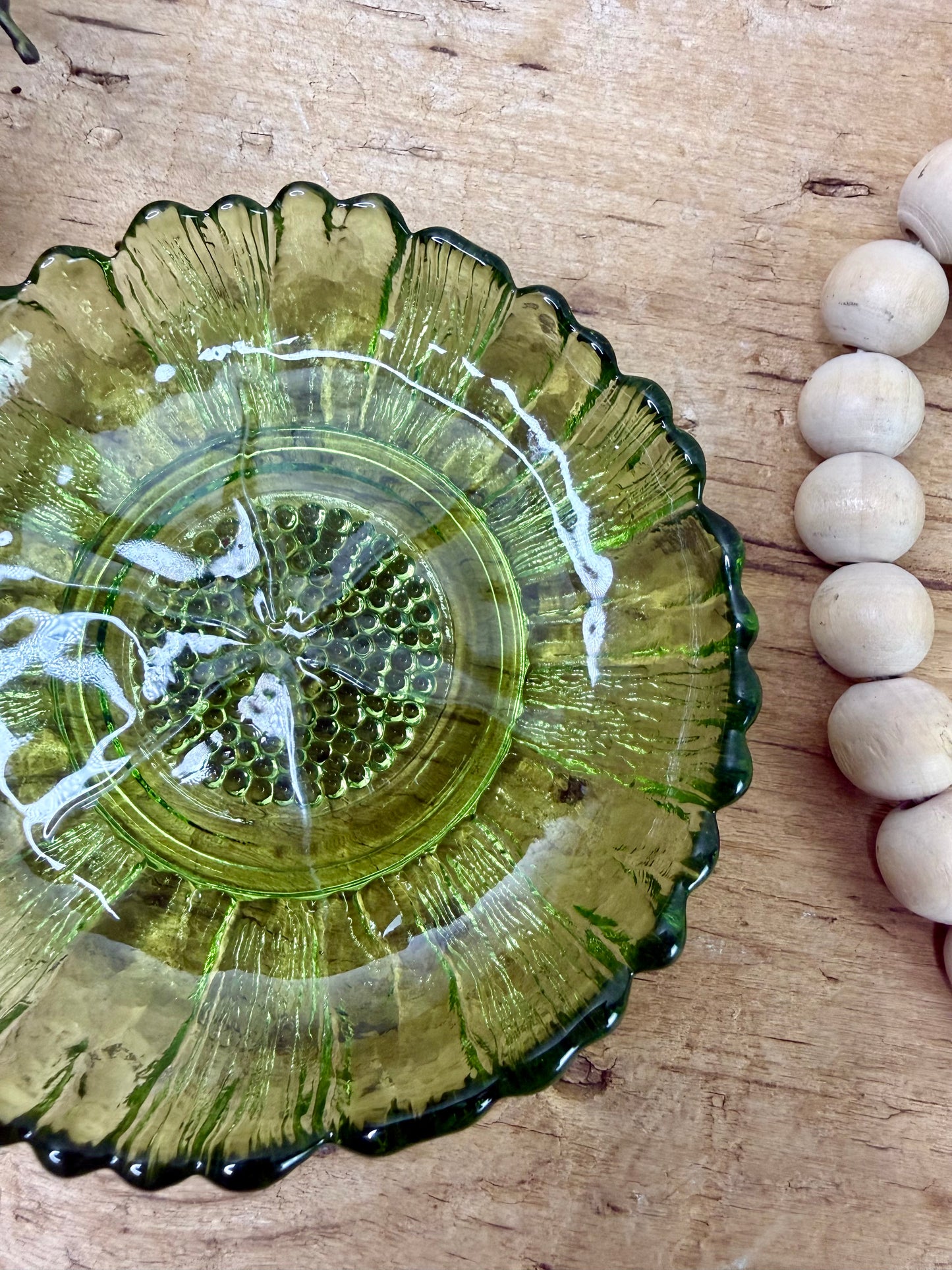 Vintage Indiana Glass Co. Avocado Green Sunflower Dip Bowl