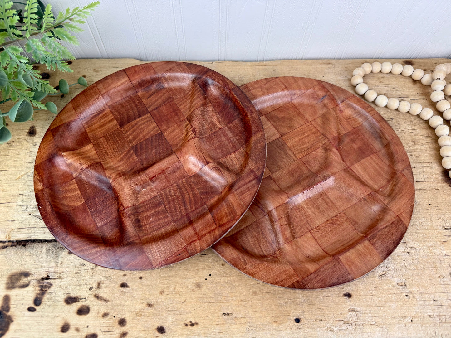 Vintage Woven Wood Divided Plates