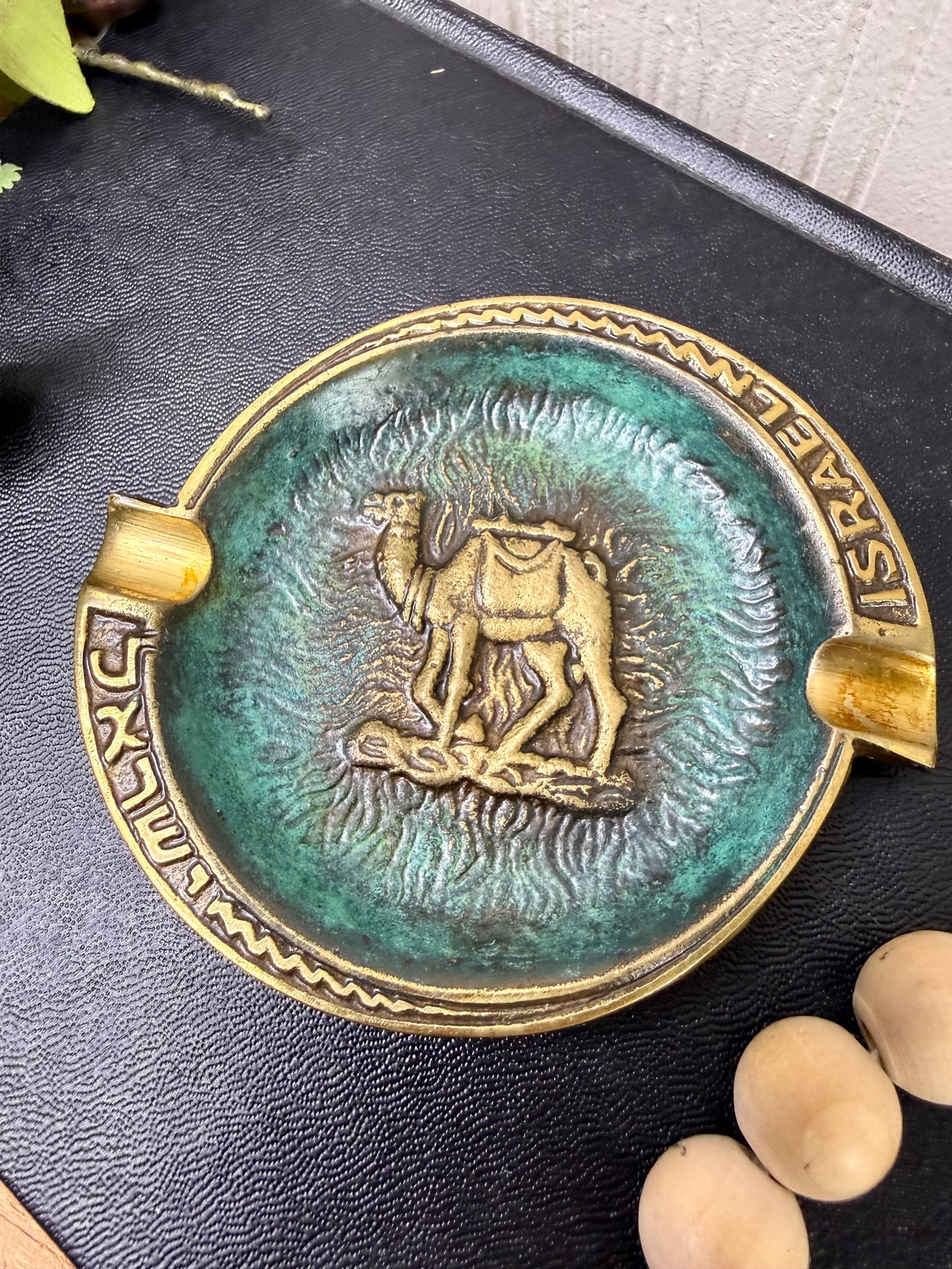 Vintage Solid Brass Ashtray from Israel