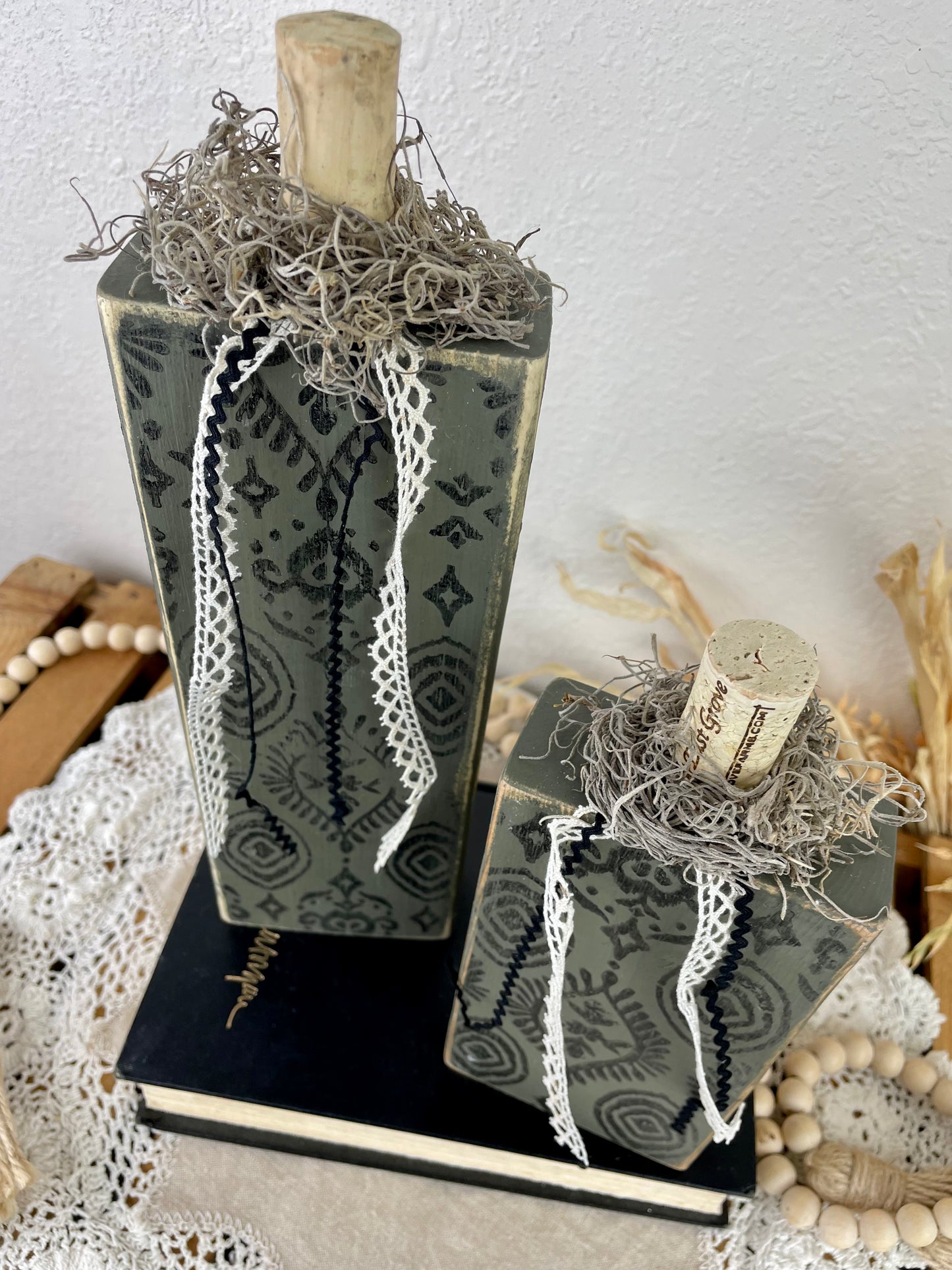 Handmade Green Pumpkin Set with Stamped Details