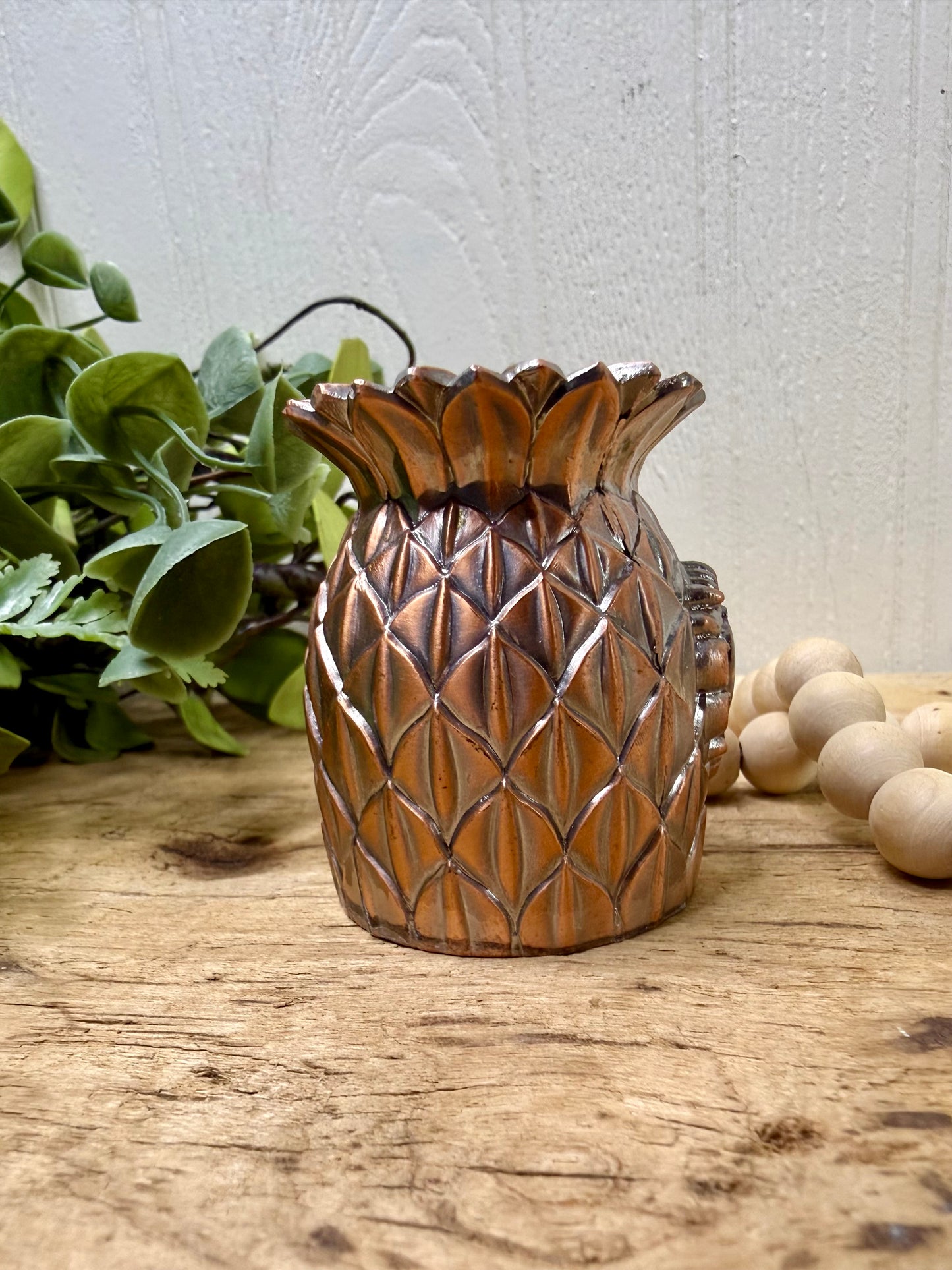 Vintage Copper Toned Pineapple Souvenir Toothpick Holder