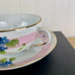 Vintage Hand Painted Blue Floral & Pink Striped Nippon Teacup & Saucer Set